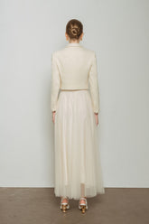 Structured wool-blend cropped jacket with notched lapels and buttoned front pockets